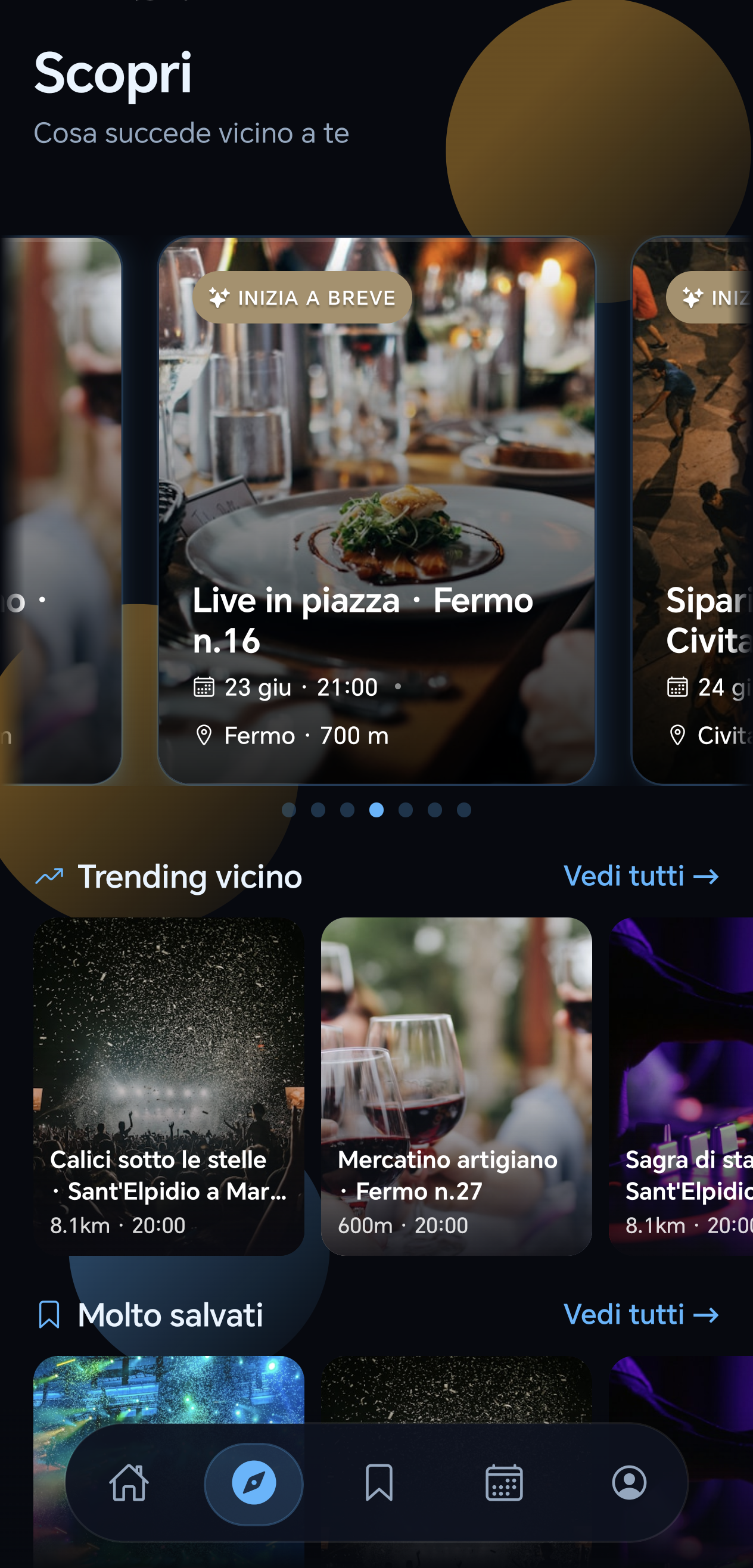 Scopri: eventi che iniziano a breve, trending e più salvati